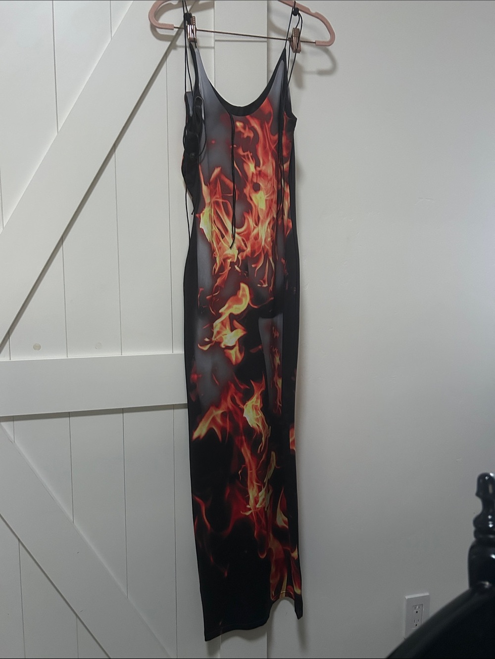Flame Print Bodycon Slip Dress - Black & Red - Picture 2 of 2